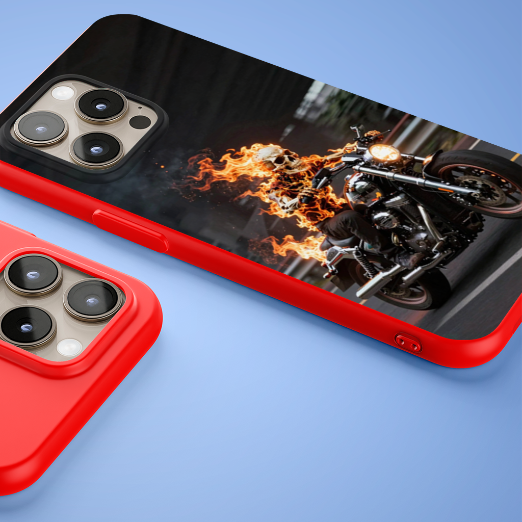 Flaming Skeleton Biker iPhone 15 Pro and Pro Max Case