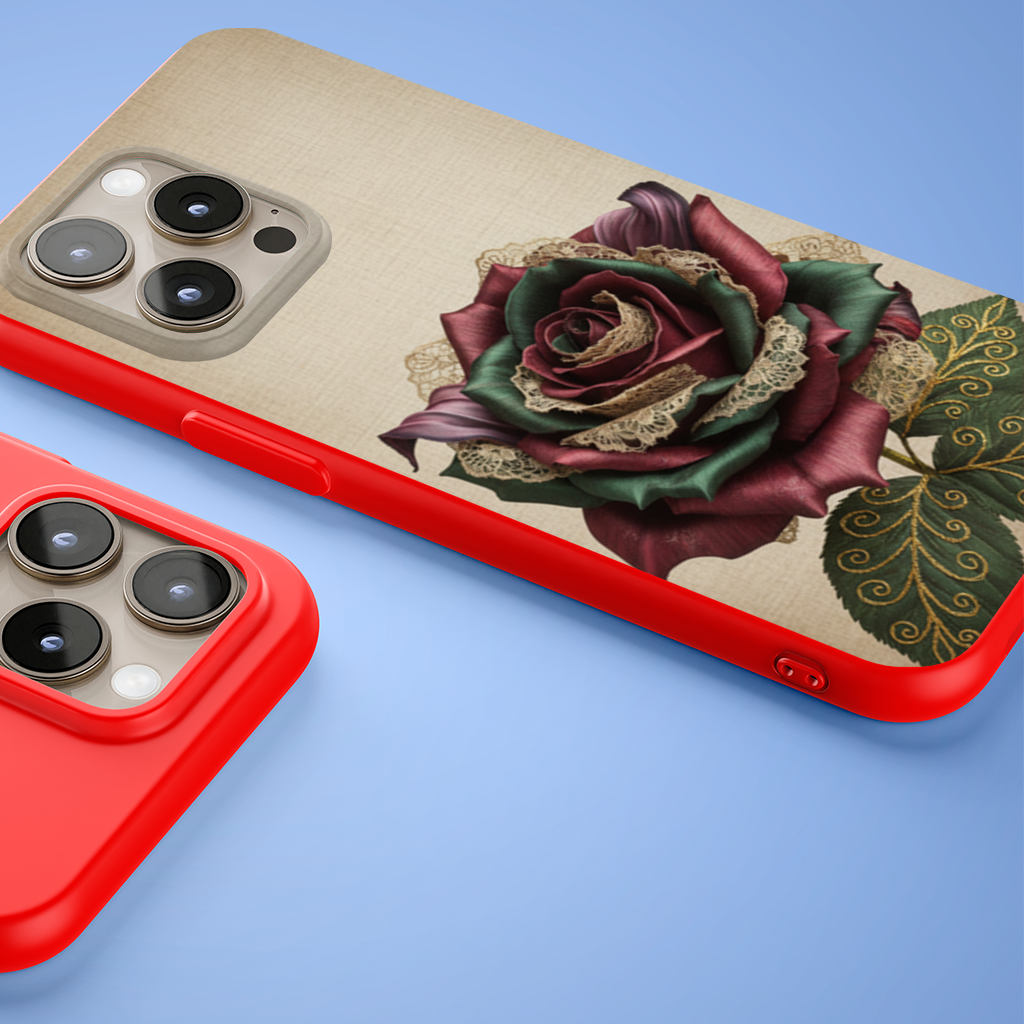 Garnet Emerald Lace Rose iPhone 15 Pro and Pro Max Case