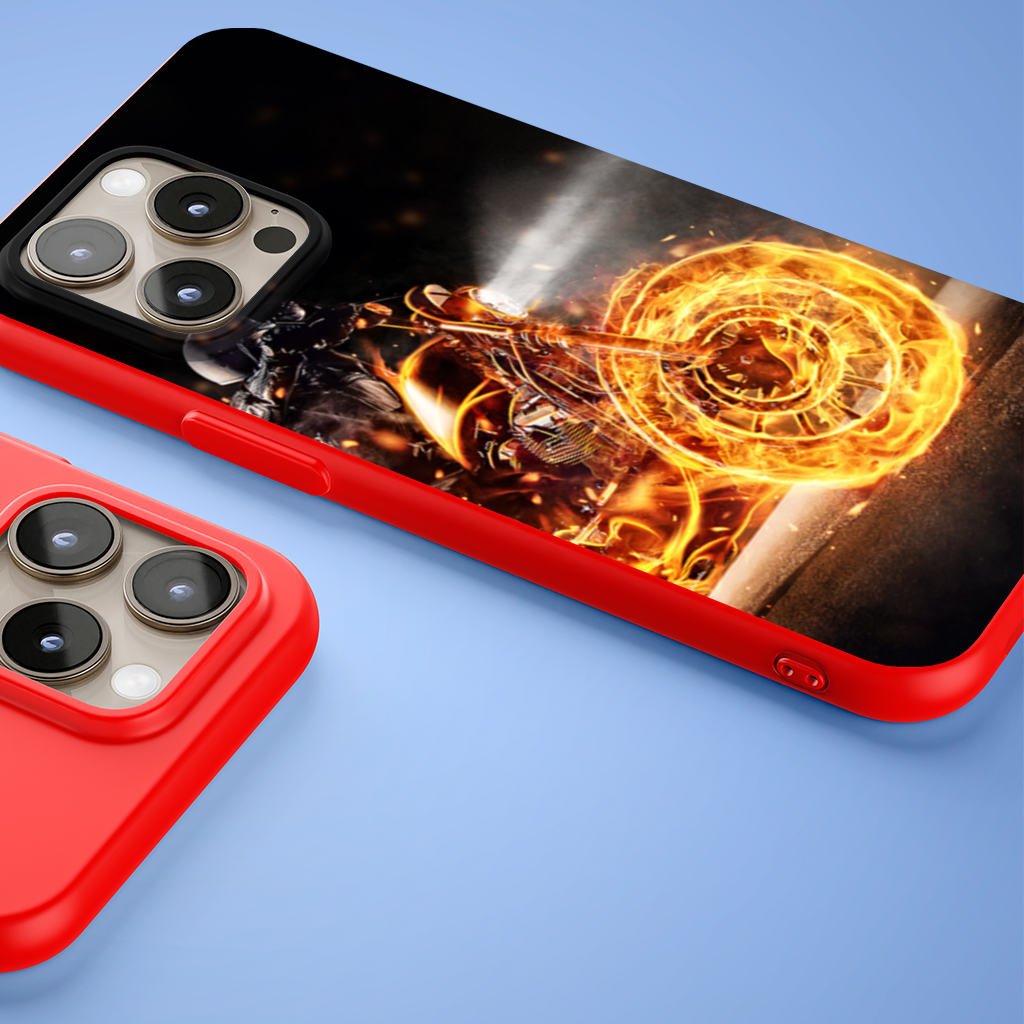 Flaming Motorcycle Rider Night iPhone 15 Pro and Pro Max Case