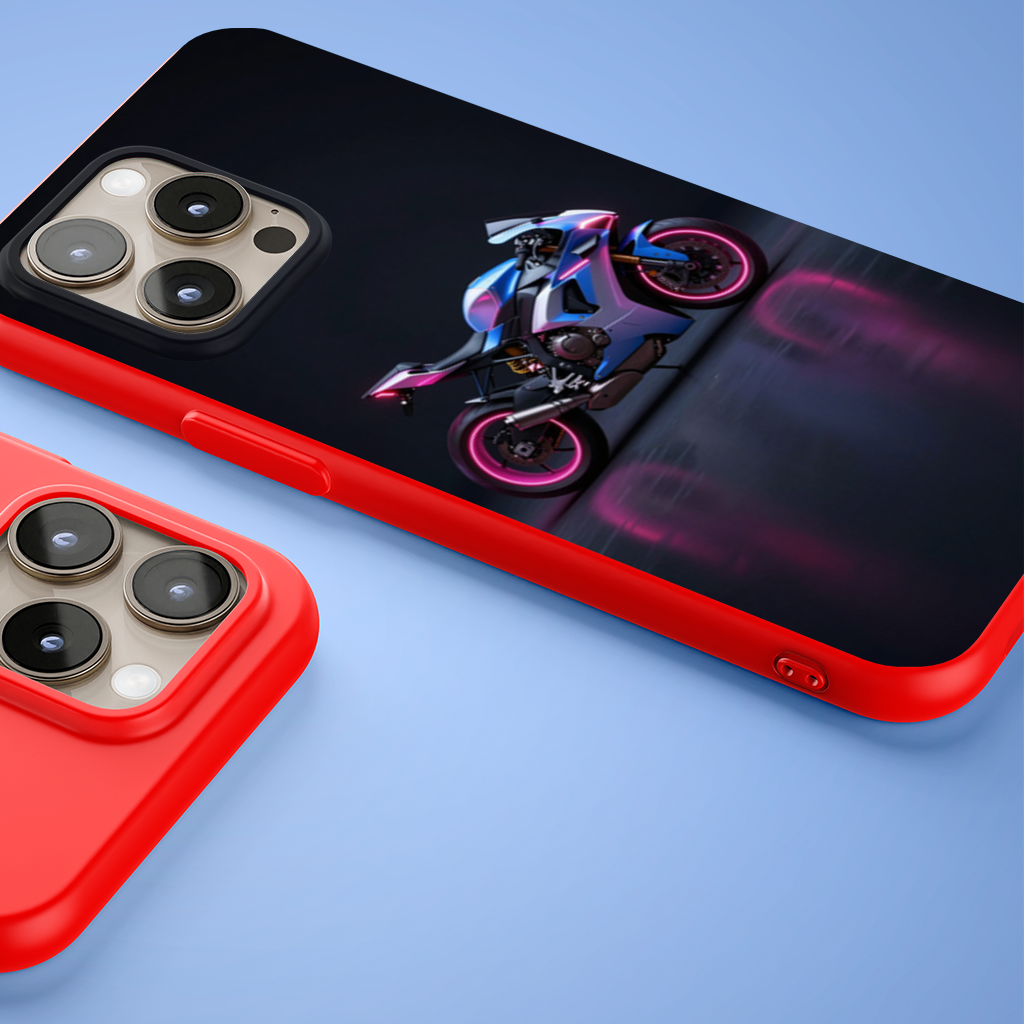 Neon Cyberpunk Sports Motorcycle iPhone 15 Pro and Pro Max Case