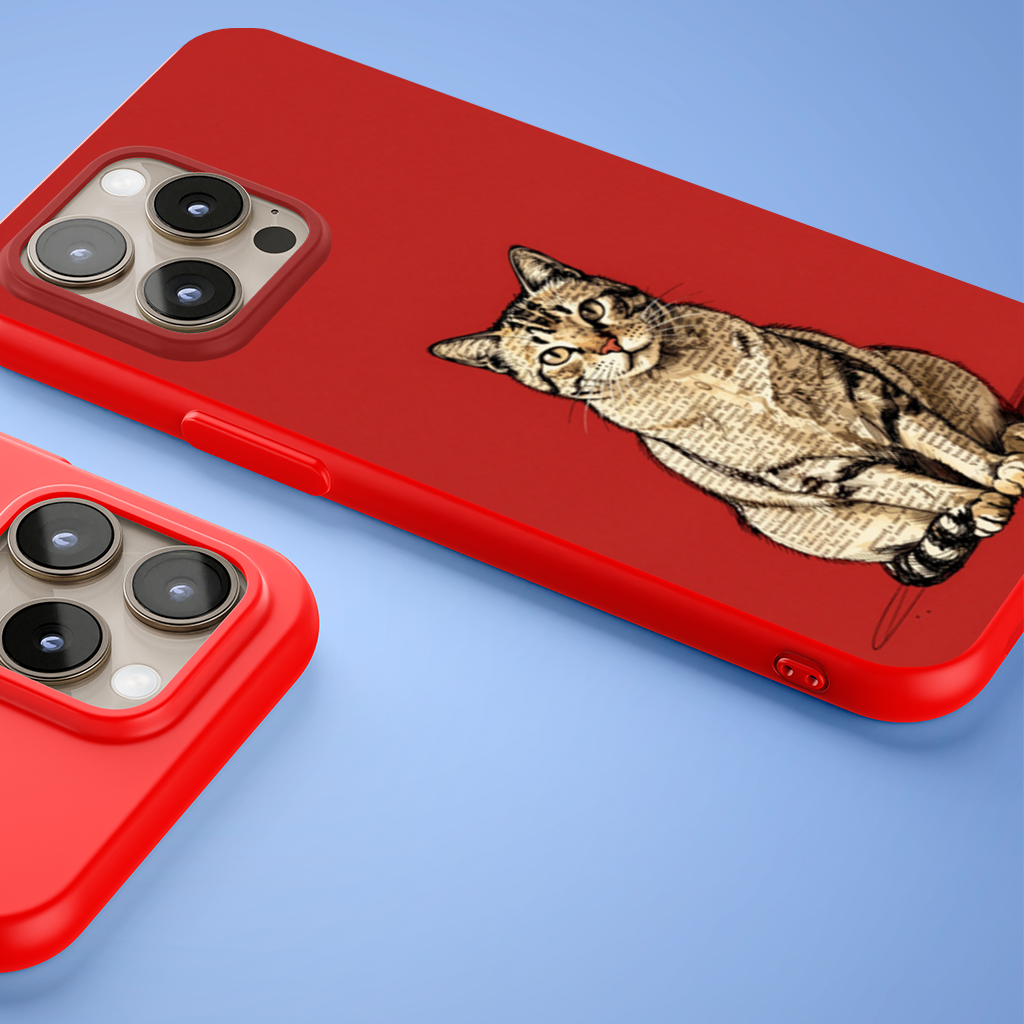 Newsprint Collage Tabby Cat on Red iPhone 15 Pro and Pro Max Case