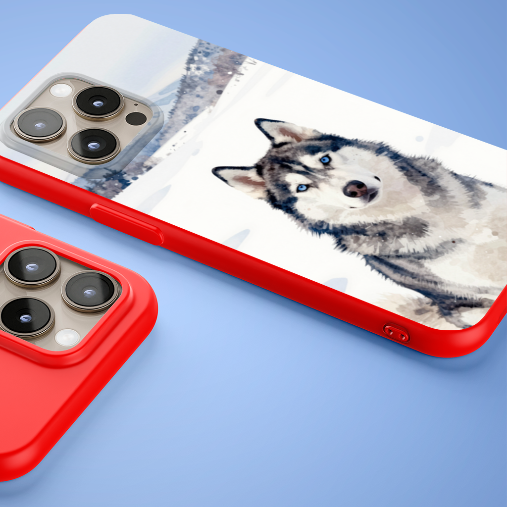 Watercolor Siberian Husky in Snowy Mountains iPhone 15 Pro and Pro Max Case