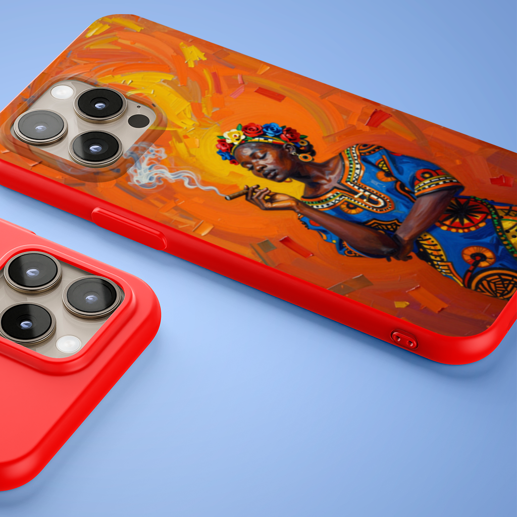 African Woman with Cigar and Floral Crown iPhone 15 Pro and Pro Max Case