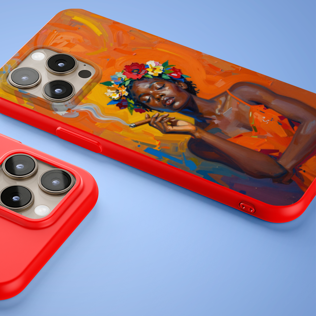 Black Woman Smoking with Flower Crown iPhone 15 Pro and Pro Max Case