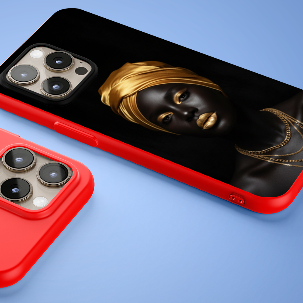 Metallic Gold Lips Black Woman Portrait iPhone 15 Pro and Pro Max Case