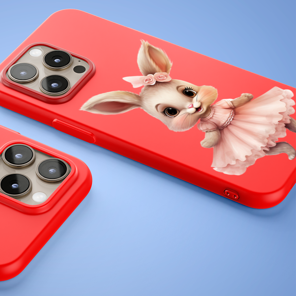 Kawaii Rabbit in Pink Ruffled Dress iPhone 15 Pro and Pro Max Case