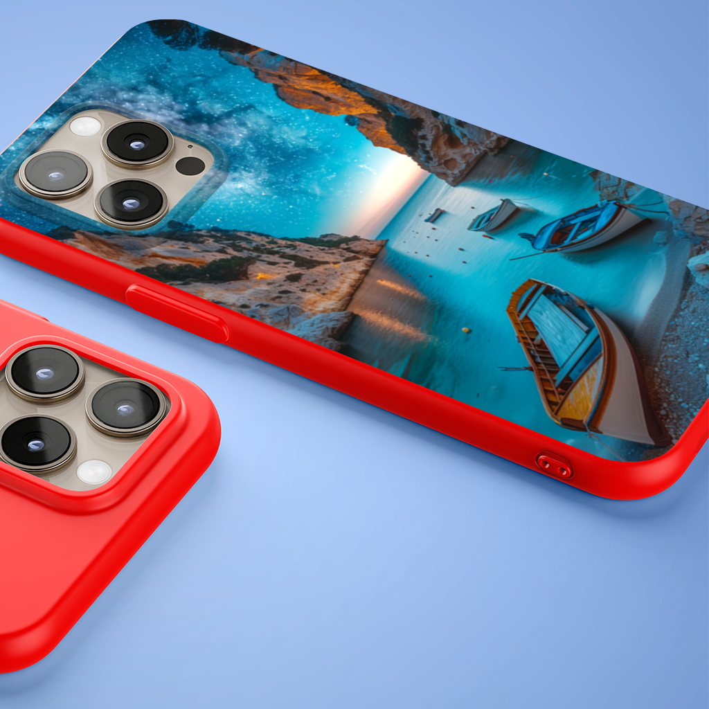 Starry Night Over Ocean Bay and Rowboats iPhone 15 Pro and Pro Max Case