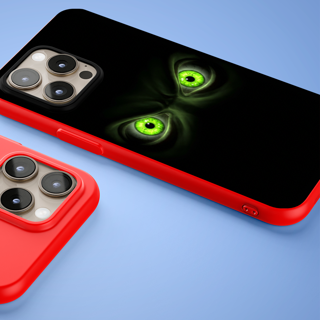 Glowing Green Monster Eyes in Darkness iPhone 15 Pro and Pro Max Case