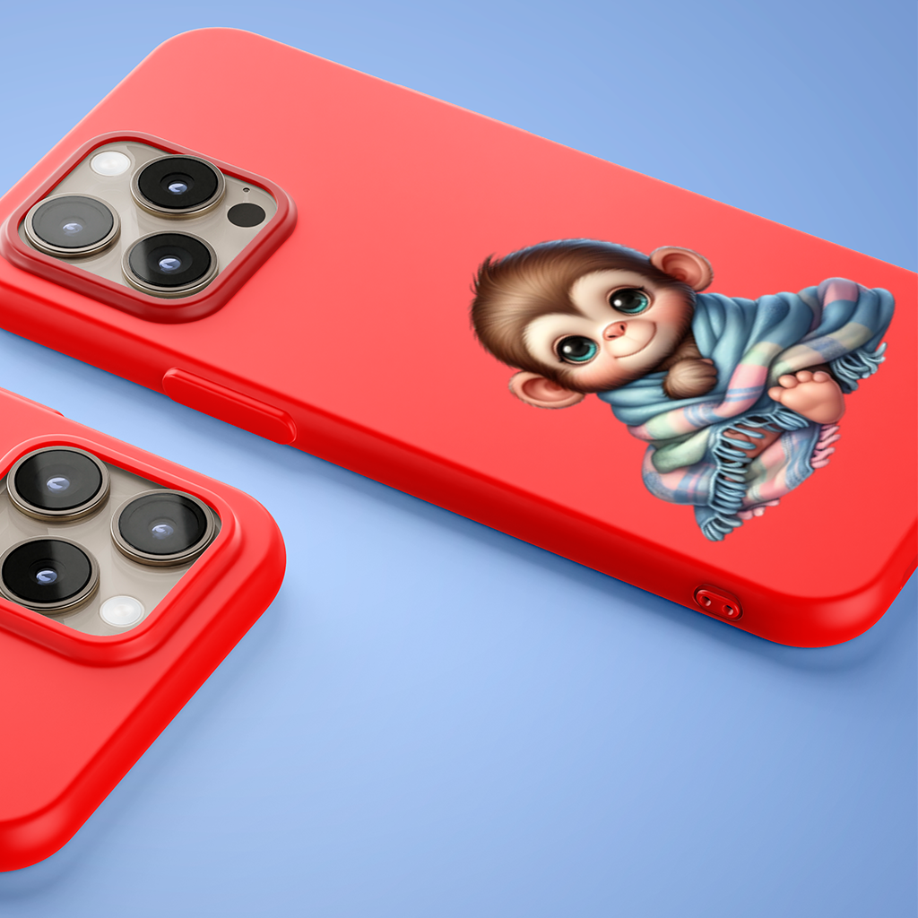 Cute Baby Monkey Wrapped in Blanket iPhone 15 Pro and Pro Max Case