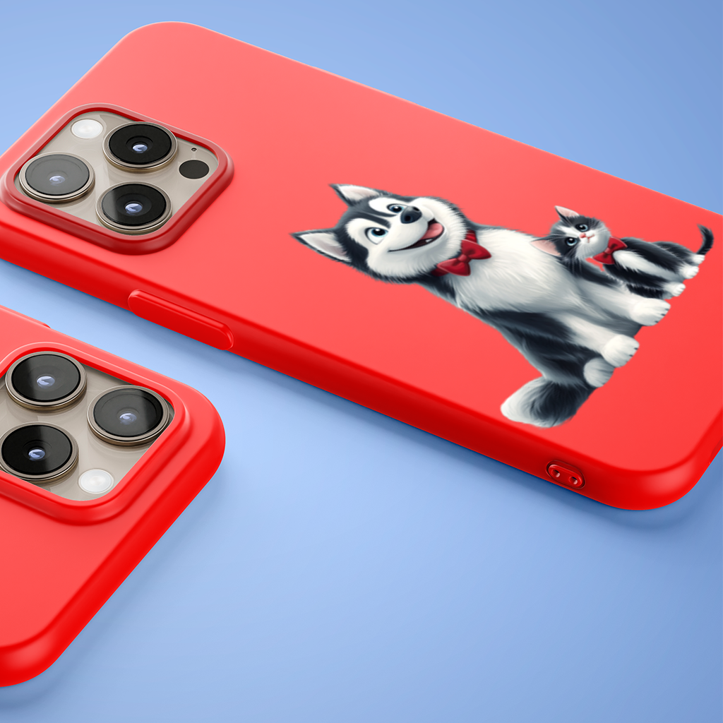 Cute Husky and Kitten with Red Bowties iPhone 15 Pro and Pro Max Case