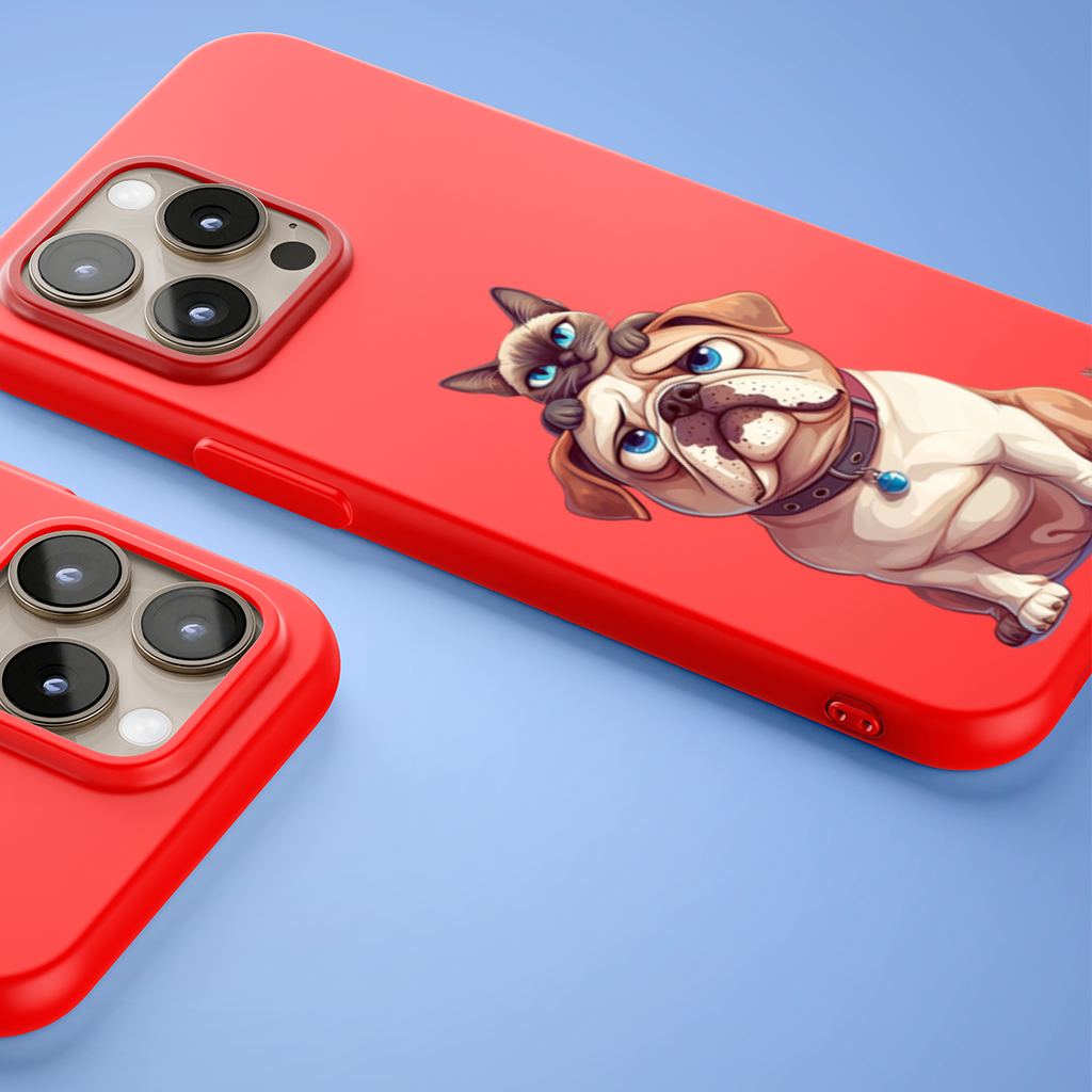 Sad Pug with Siamese Cat on Head iPhone 15 Pro and Pro Max Case