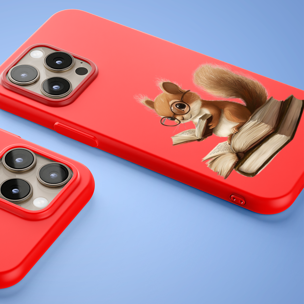 Scholarly Squirrel Reading on Book Stack iPhone 15 Pro and Pro Max Case