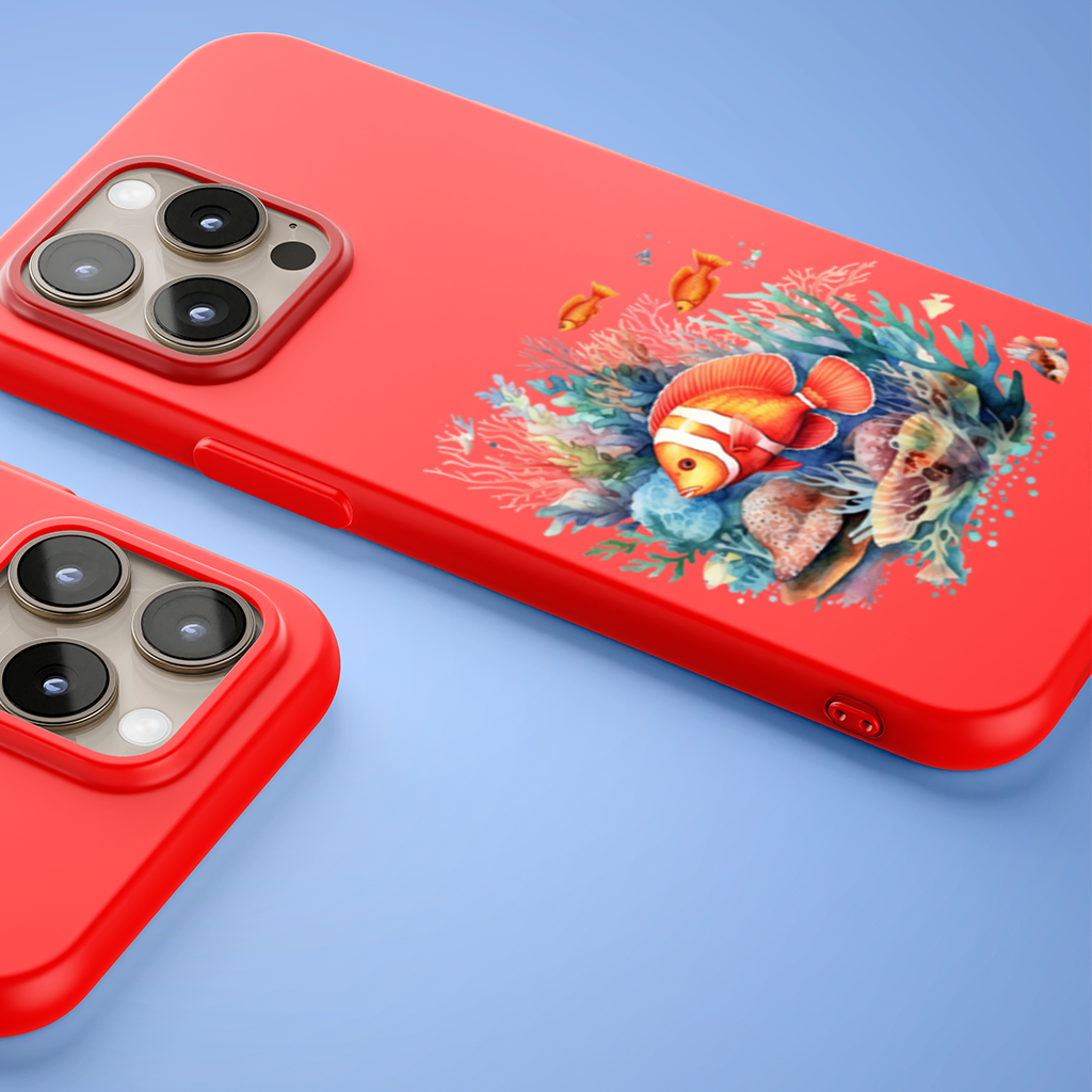 Watercolor Clownfish and Tropical Coral Reef iPhone 15 Pro and Pro Max Case