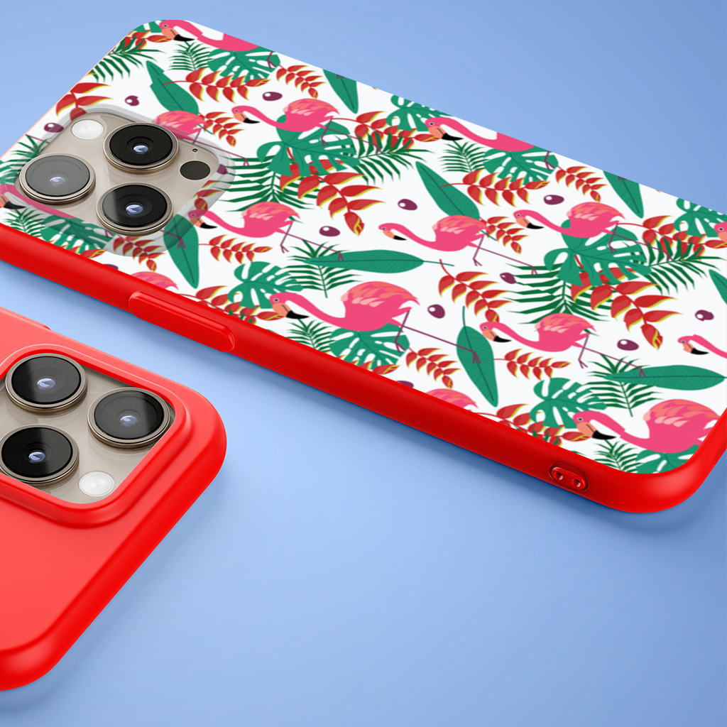 Pink Flamingo Tropical Leaves iPhone 15 Pro and Pro Max Case