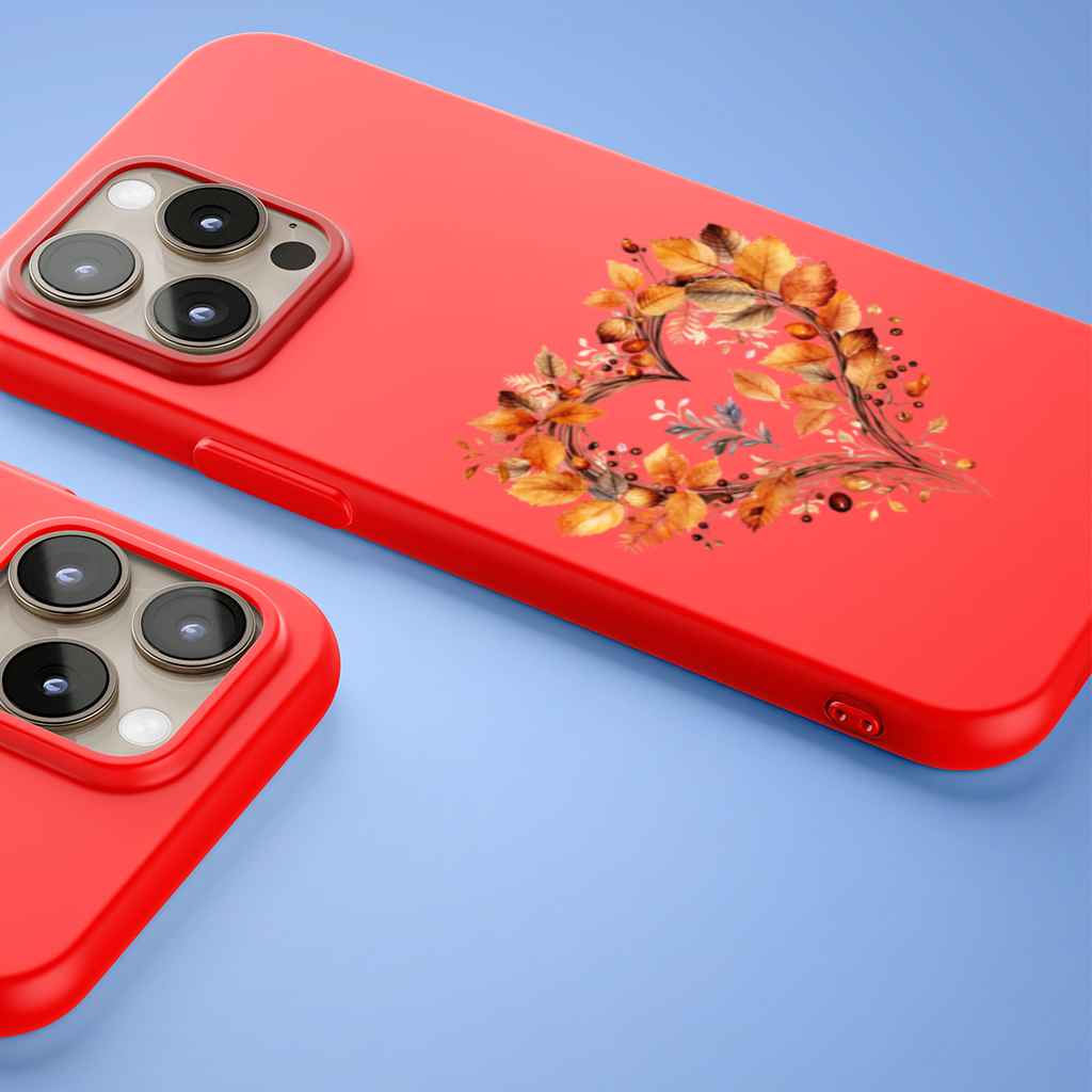 Orange Autumn Leaves Heart iPhone 15 Pro and Pro Max Case