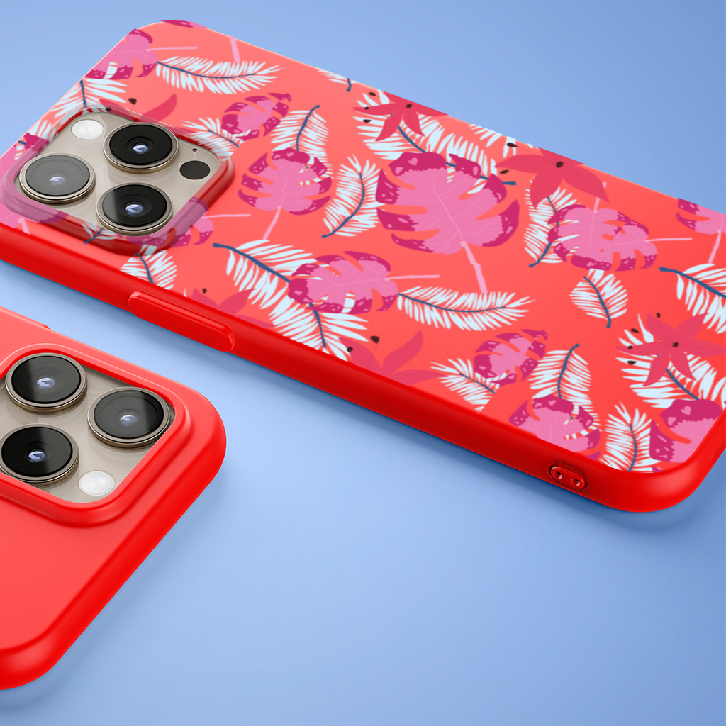 Pink Monstera and Tropical Lily iPhone 15 Pro and Pro Max Case