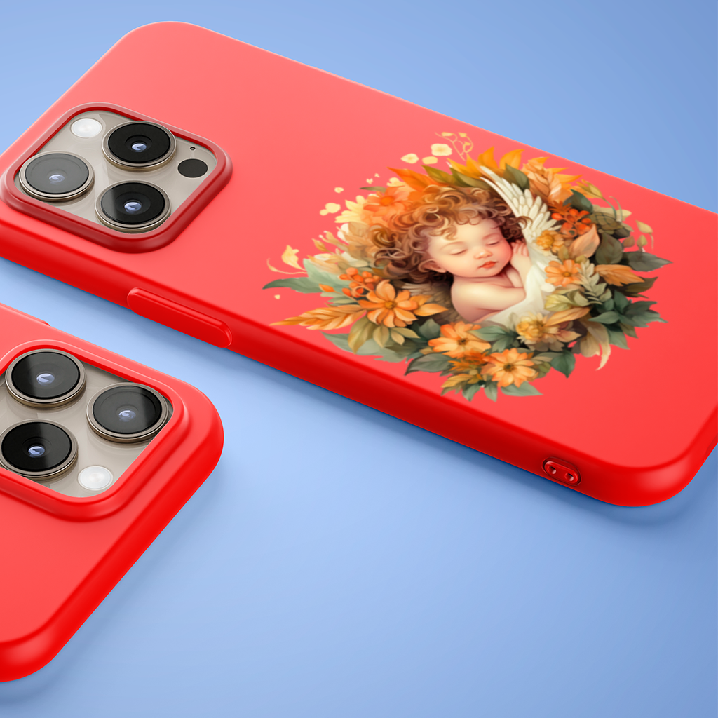 Sleeping Cherub in Cottagecore Flowers iPhone 15 Pro and Pro Max Case