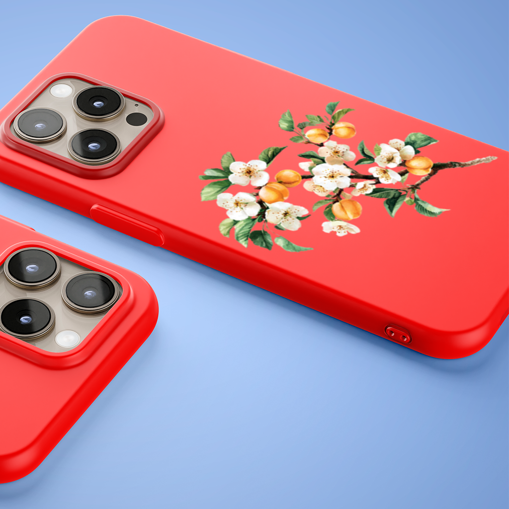 Kayısı Çiçeği ve Meyve Dalı iPhone 15 Pro ve Pro Max Kılıfı