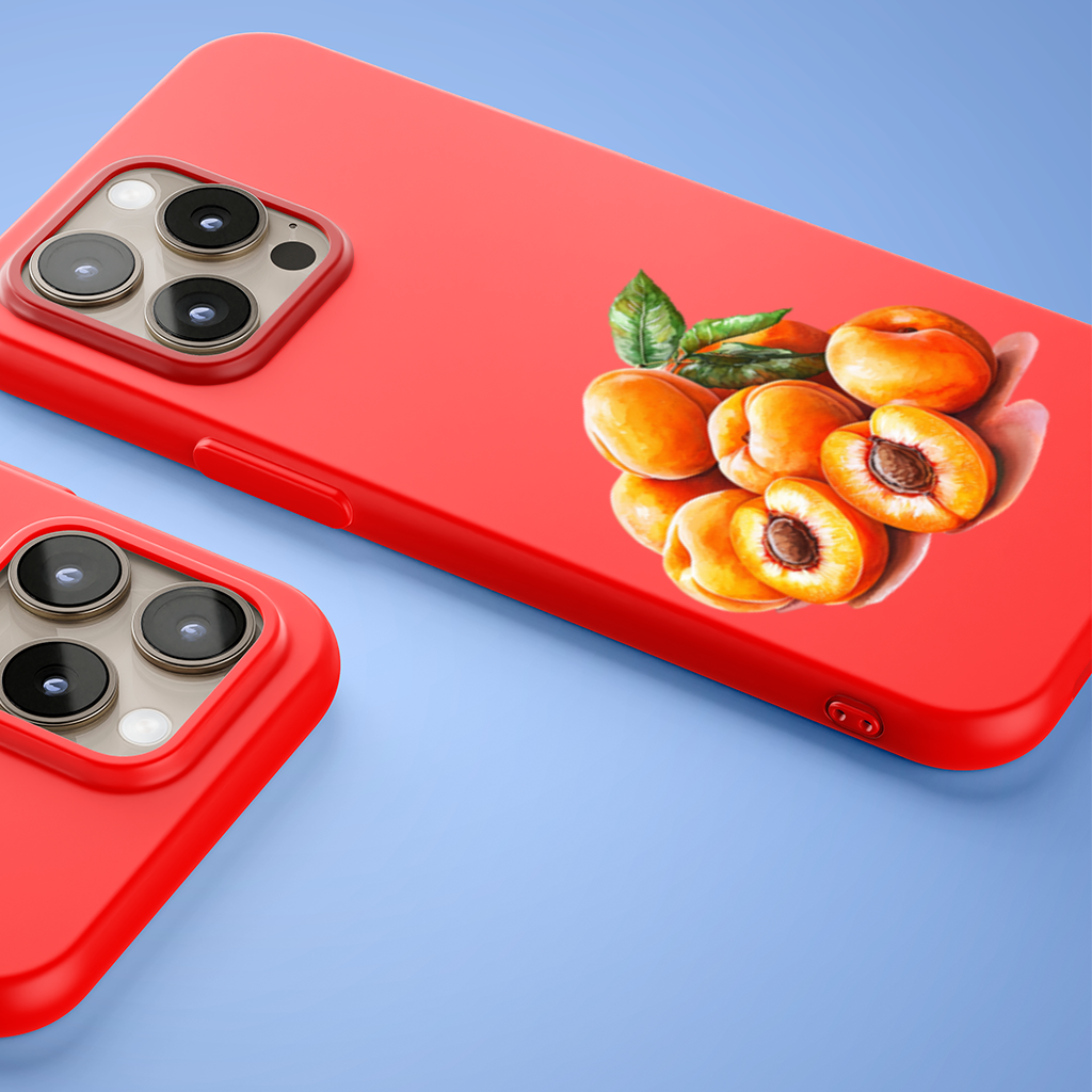 Sulu Boya Kayısı ve Yaprak iPhone 15 Pro ve Pro Max Kılıfı