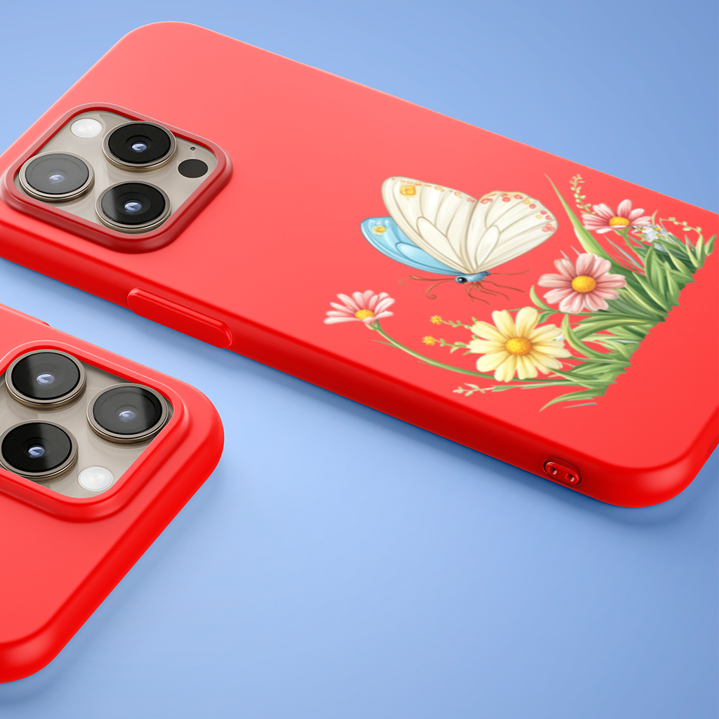 Pastel Kelebek ve Kır Çiçekleri Bahçesi iPhone 15 Pro ve Pro Max Kılıfı