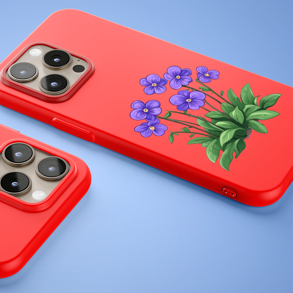 Kır Çiçekleri Mor Menekşeler iPhone 15 Pro ve Pro Max Kılıfı