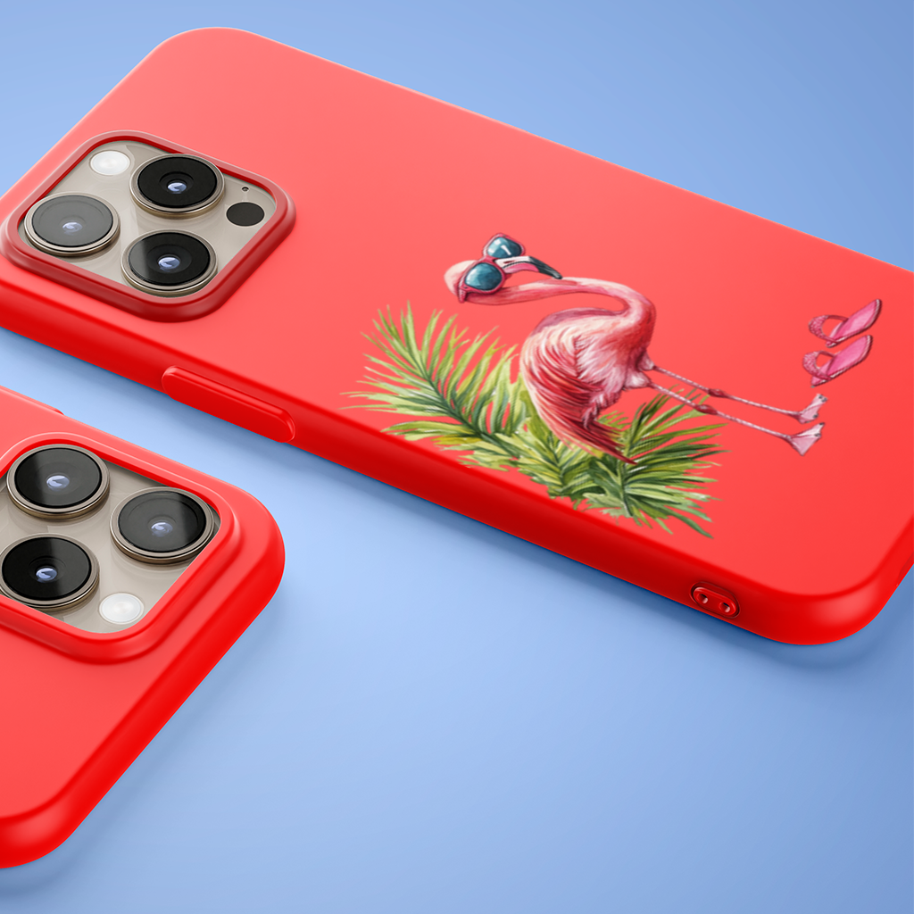 Güneş Gözlüklü Pembe Flamingo iPhone 15 Pro ve Pro Max Kılıfı