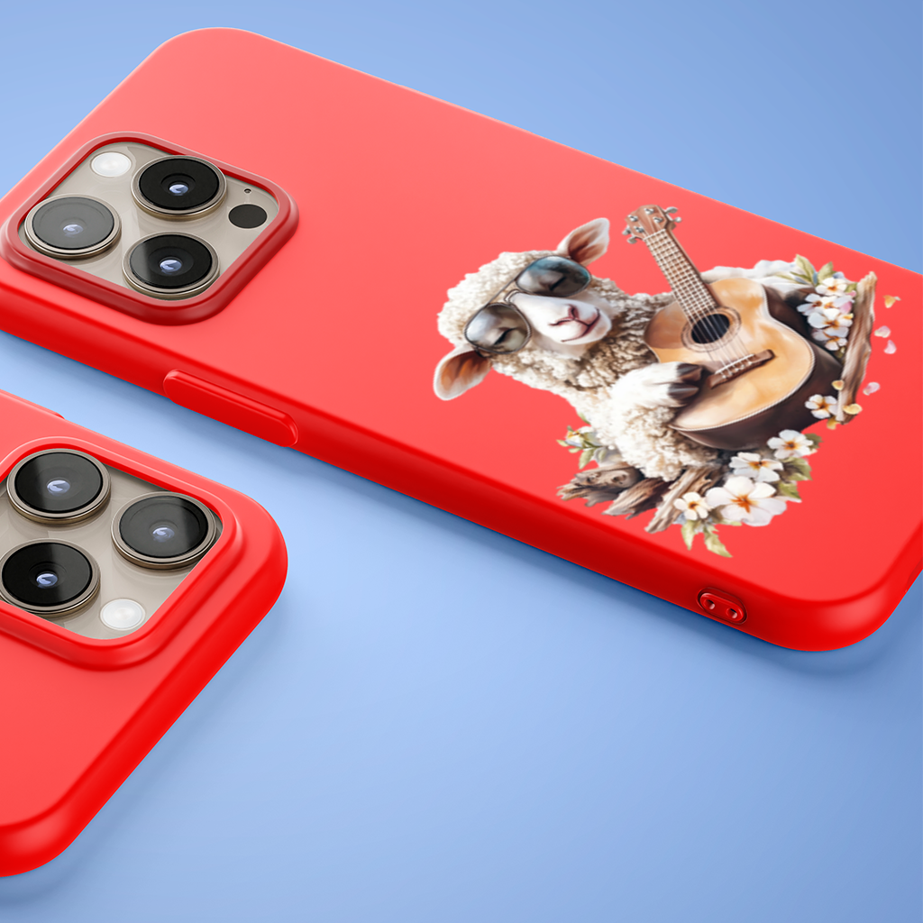 Cool Sheep Playing Ukulele with Flowers iPhone 15 Pro and Pro Max Case