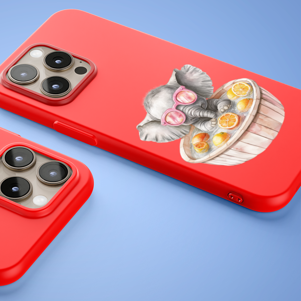 Pembe Gözlüklü Bebek Fil ve Narenciye Banyosu iPhone 15 Pro ve Pro Max Kılıfı