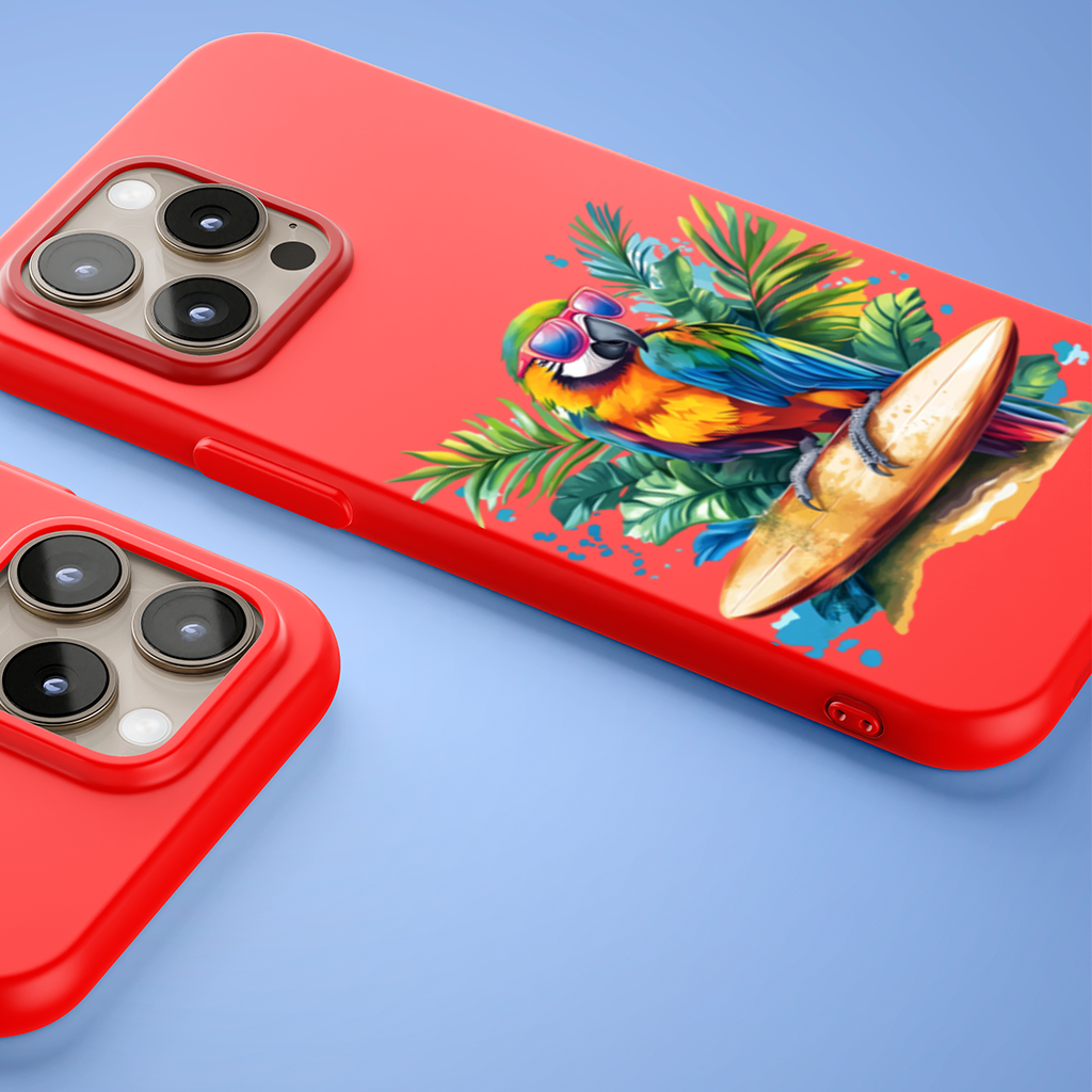 Surfing Parrot with Pink Sunglasses iPhone 15 Pro and Pro Max Case