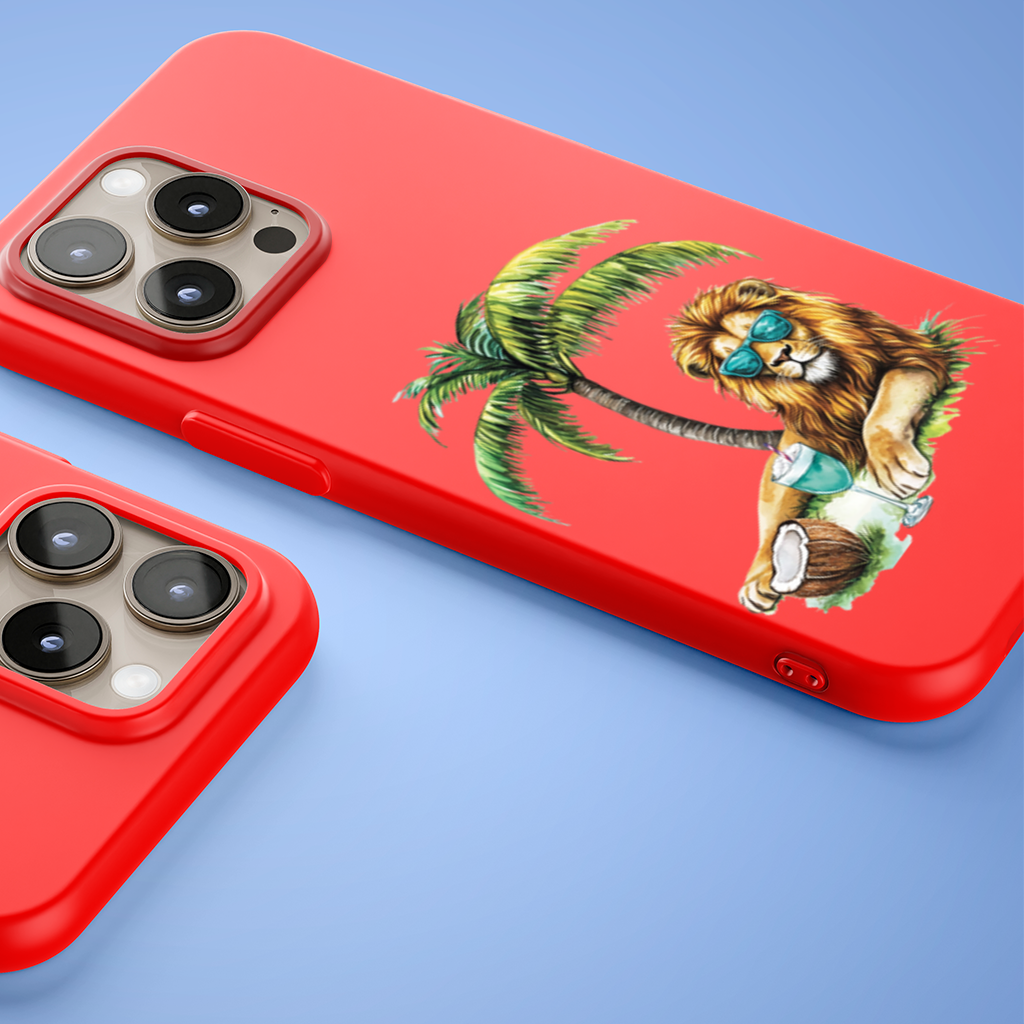 Summer Vibe Lion Under Palm Tree iPhone 15 Pro and Pro Max Case