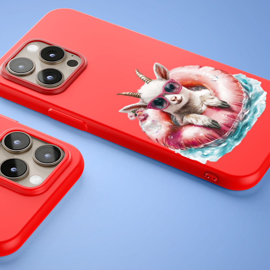 Baby Goat in Pink Pool Ring iPhone 15 Pro and Pro Max Case