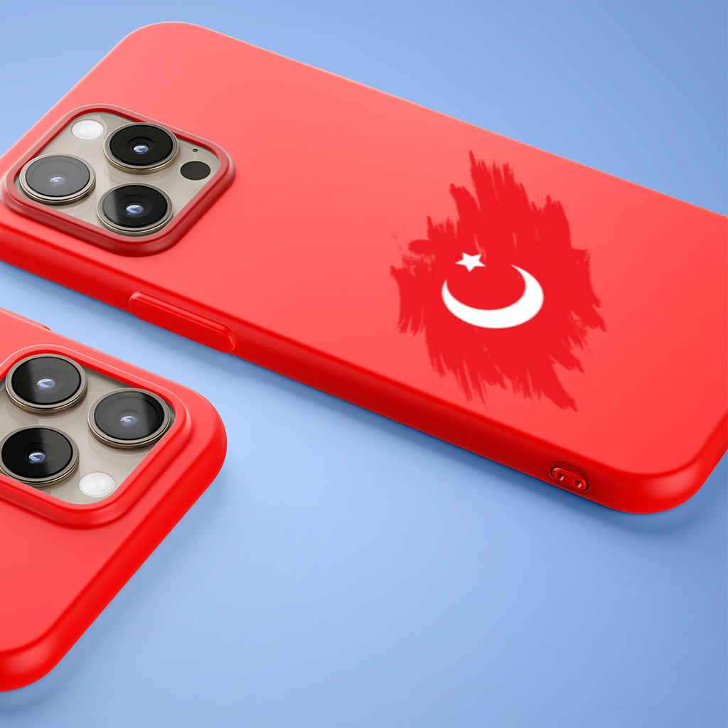 Fırça Darbeli Ay Yıldız Türkiye Bayrağı iPhone 15 Pro ve Pro Max Kılıfı