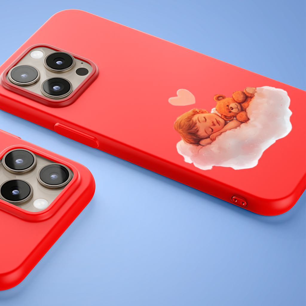 Bulut Üstünde Uyuyan Bebek ve Ayıcık iPhone 15 Pro ve Pro Max Kılıfı