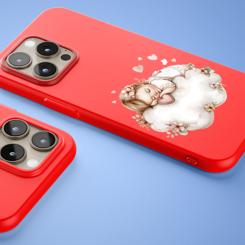 Bulut Üstünde Uyuyan Çiçekli Bebek iPhone 15 Pro ve Pro Max Kılıfı
