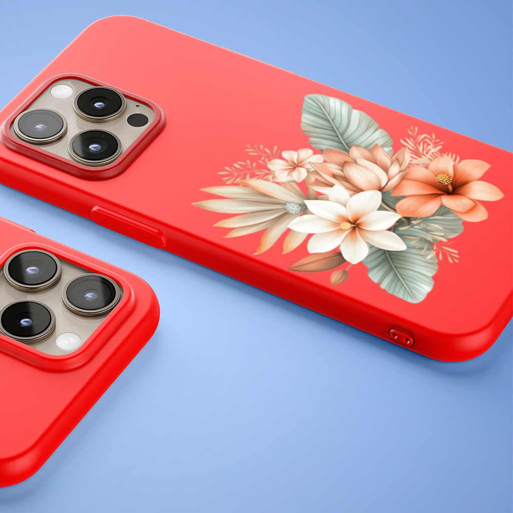 Şeftali Tonlu Tropikal Çiçek Buketi iPhone 15 Pro ve Pro Max Kılıfı