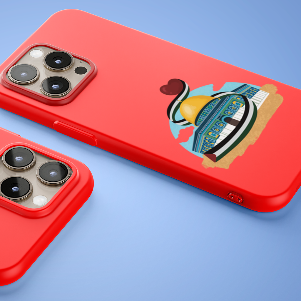 Filistin Bayraklı Kubbet-üs Sahra ve Kalp iPhone 15 Pro ve Pro Max Kılıfı