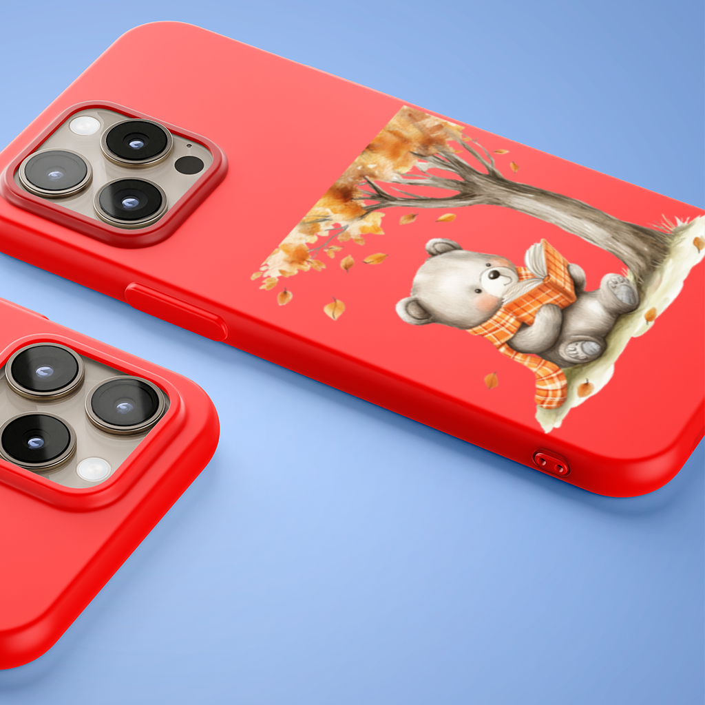 Reading Bear with Orange Scarf iPhone 15 Pro and Pro Max Case