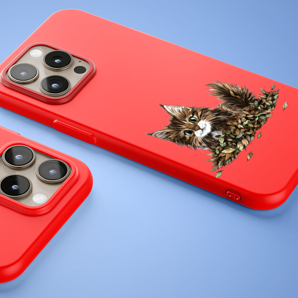 Cute Fluffy Kitten in Autumn Leaves 