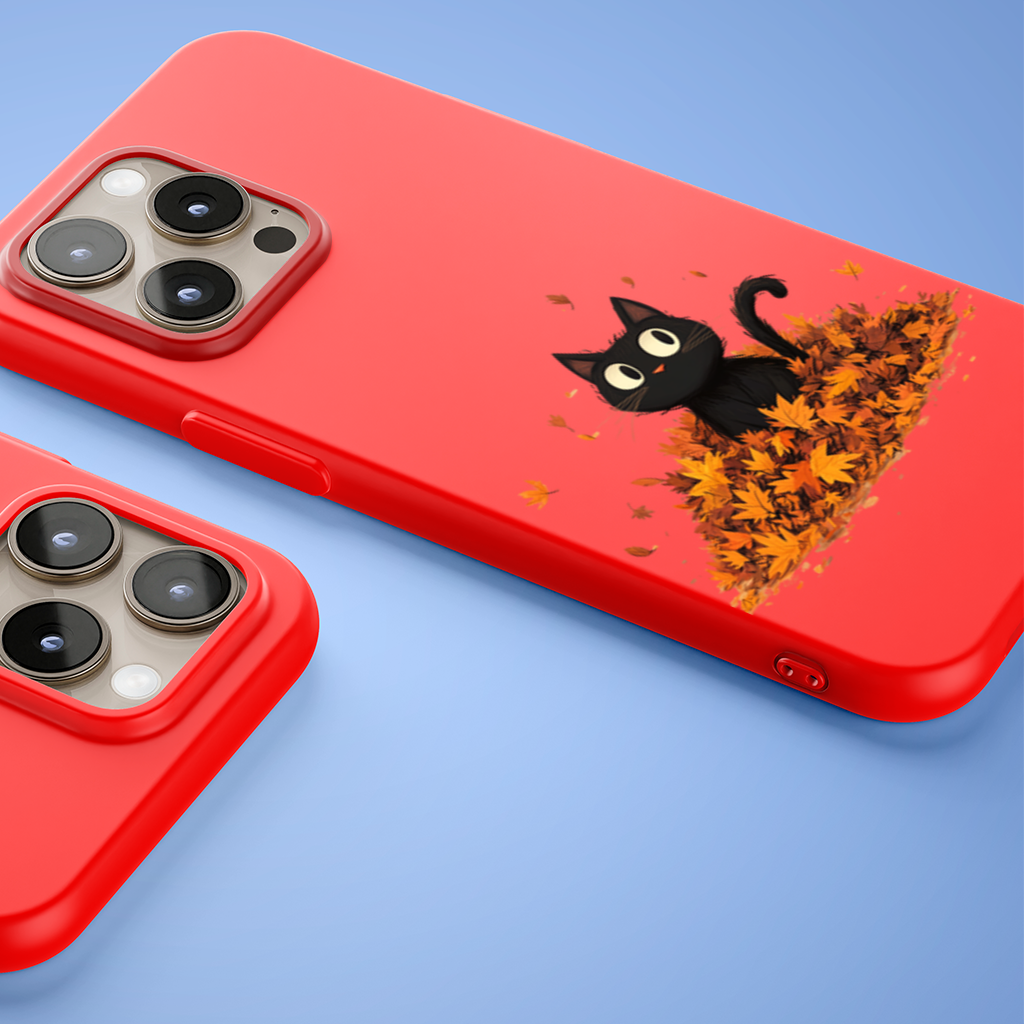 Cute Black Cat in Autumn Leaves 