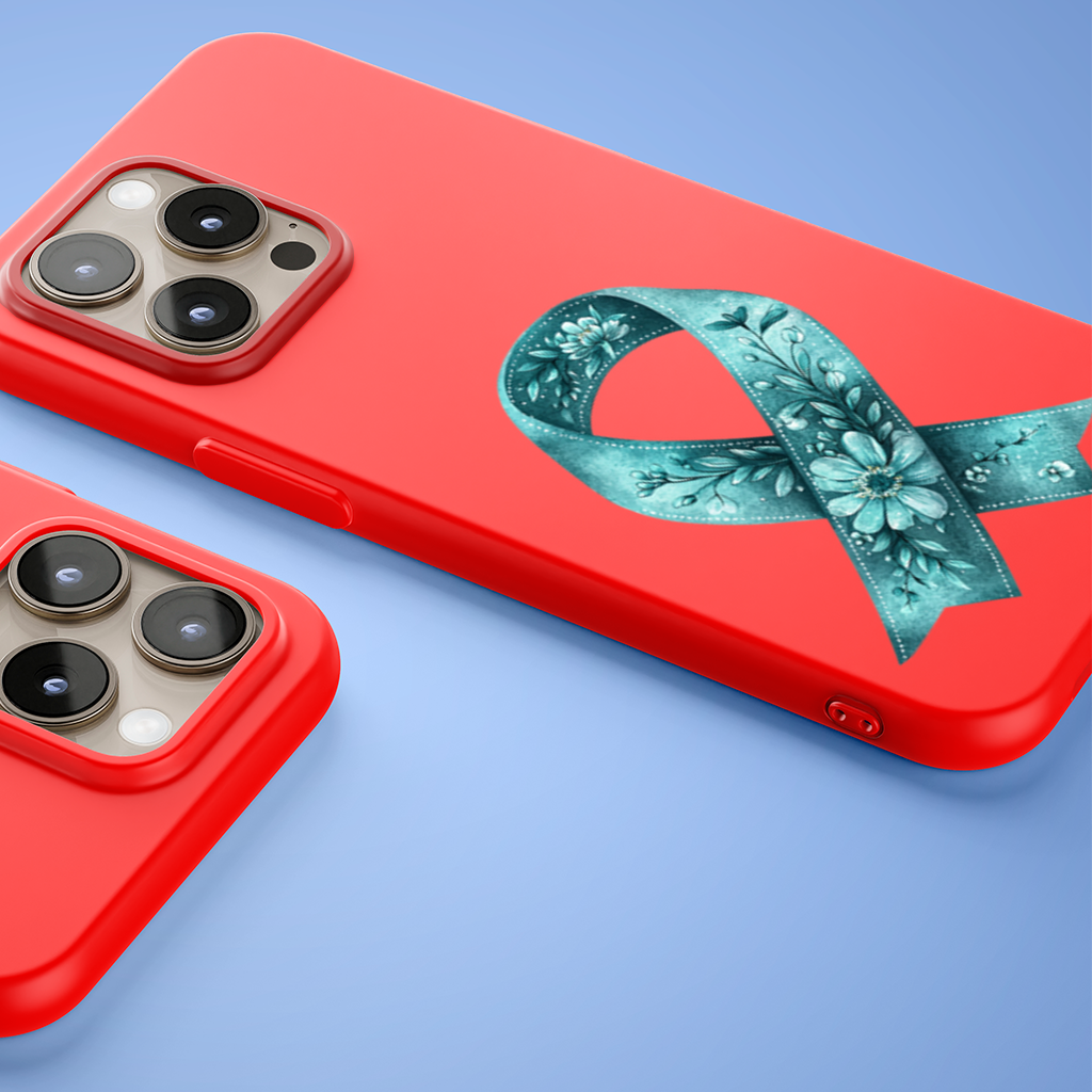 Floral Teal Awareness Ribbon iPhone 15 Pro and Pro Max Case