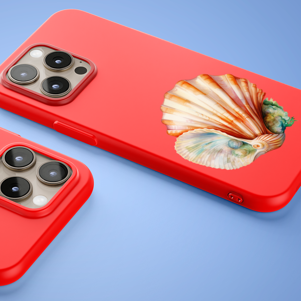 Iridescent Pearls in Orange Scallop Seashell iPhone 15 Pro Max Case