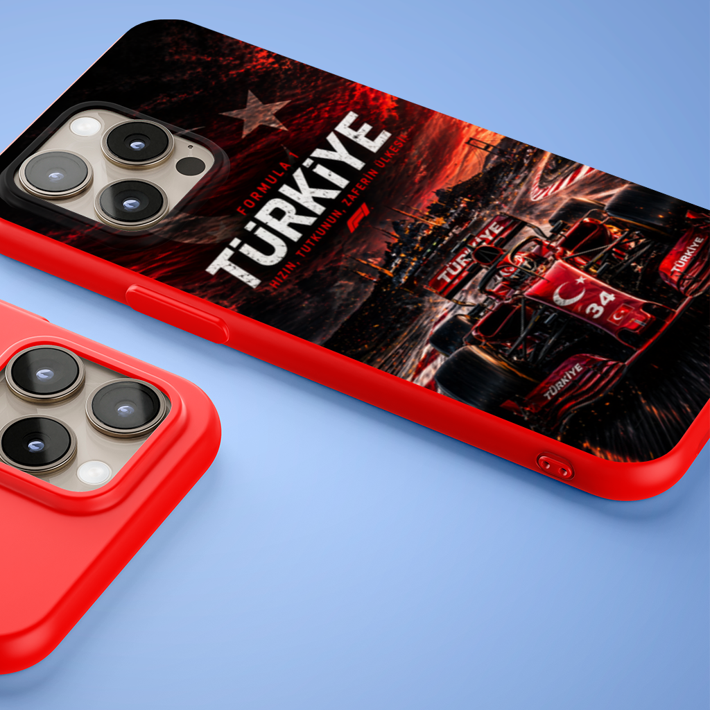 Red Racing Car over Istanbul Skyline iPhone 15 Pro Max Case
