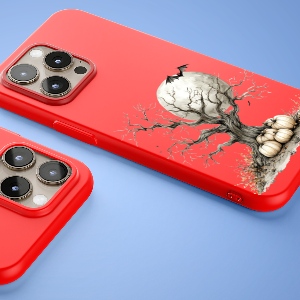 Spooky Tree with White Pumpkins Moon iPhone 15 Pro Max Case