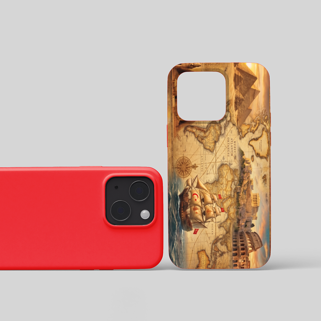 Retro World Map with Ancient Ruins Concept iPhone 15 Plus Case