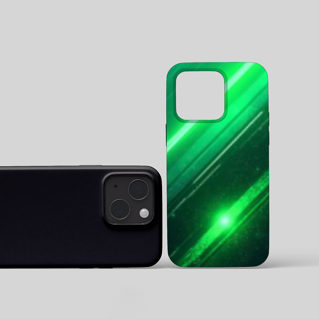 Green bright strips on black background. iPhone 15 and Plus Case