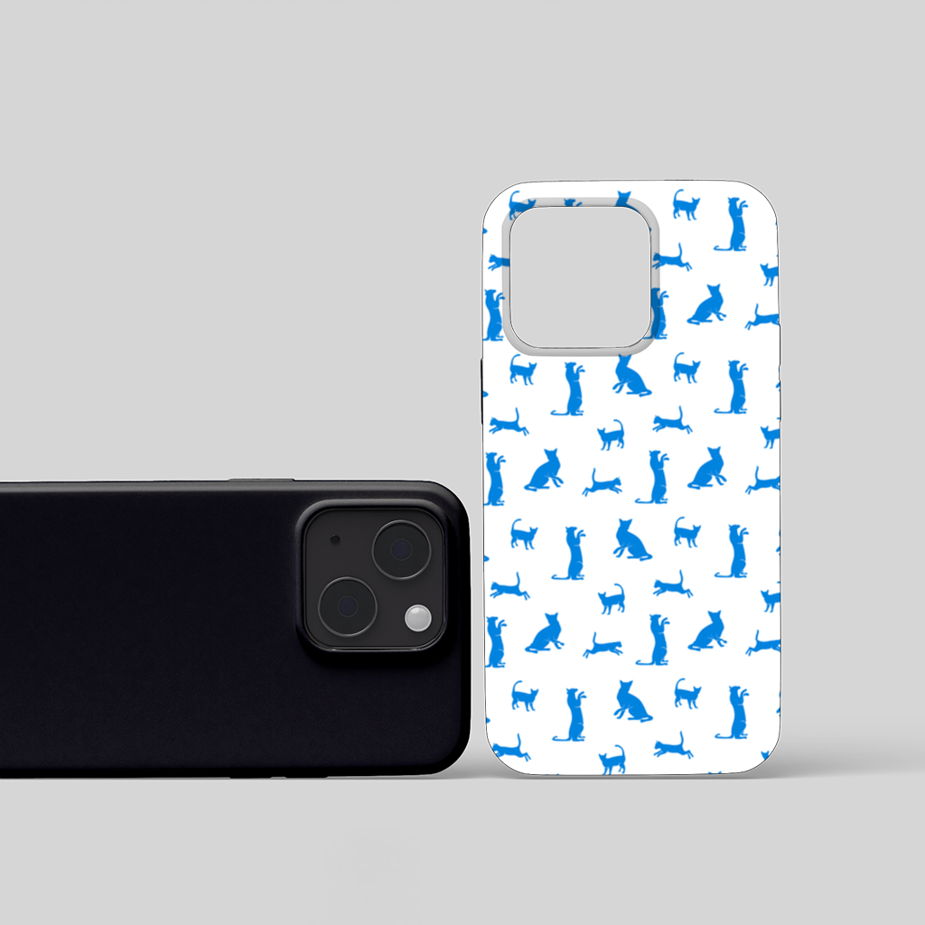 Blue Cat Silhouettes Seamless Pattern iPhone 15 and Plus Case