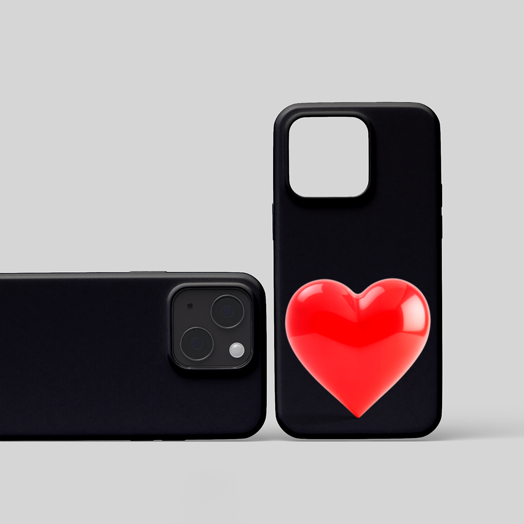 Glossy Red 3D Heart iPhone 15 and Plus Case