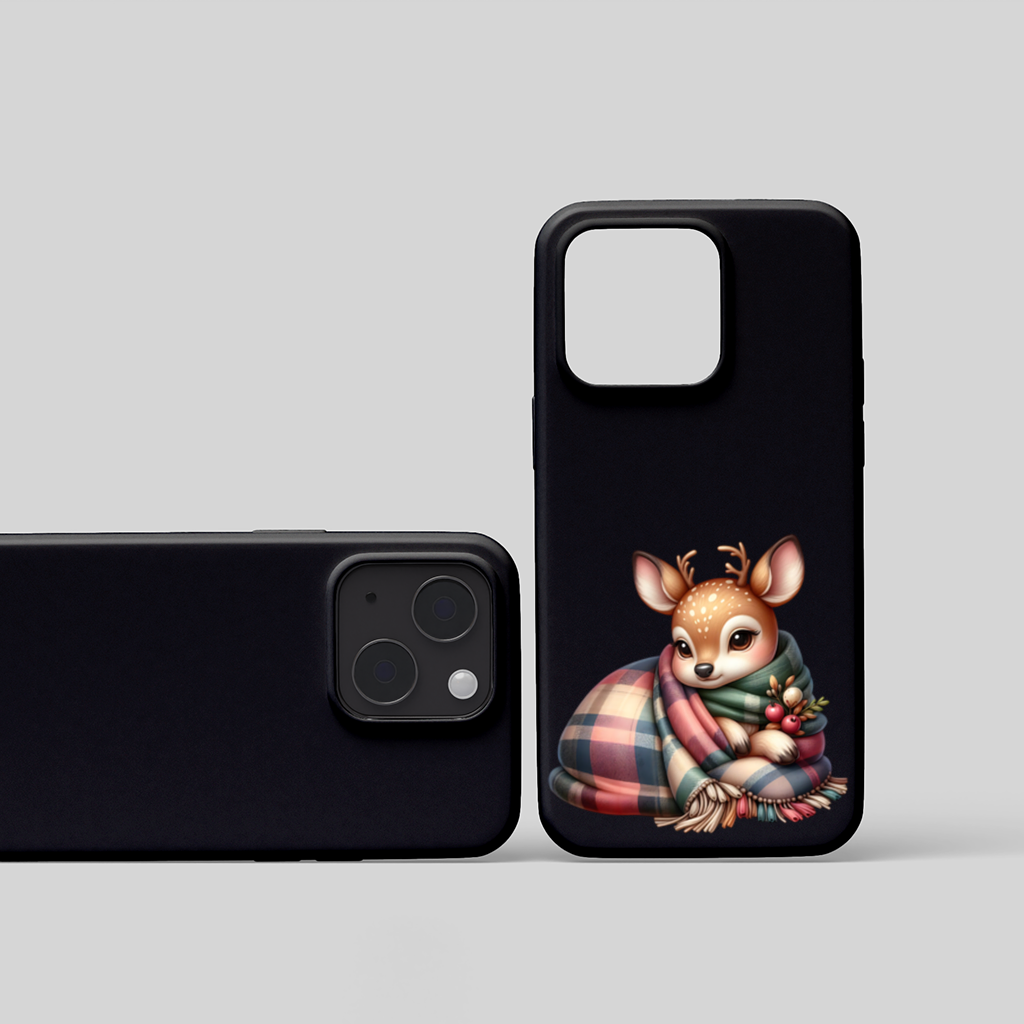 Kawaii Baby Deer with Plaid Scarf iPhone 15 and Plus Case