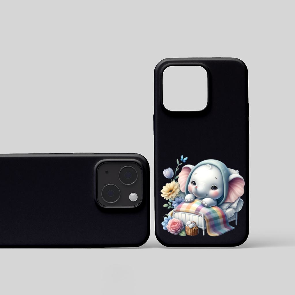 Sleeping Baby Elephant in Bed iPhone 15 and Plus Case