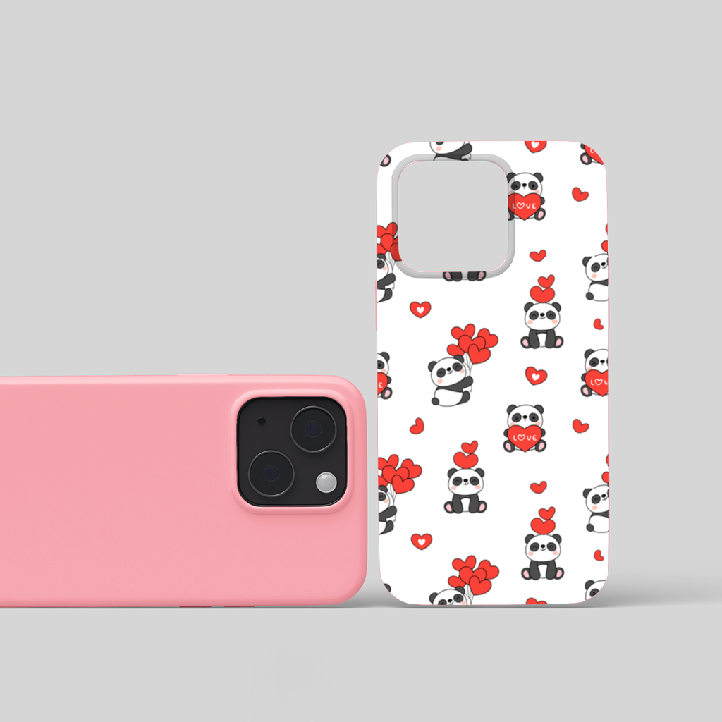 Cute Panda Valentines Day Love Heart Pattern Design iPhone 15 and Plus Case